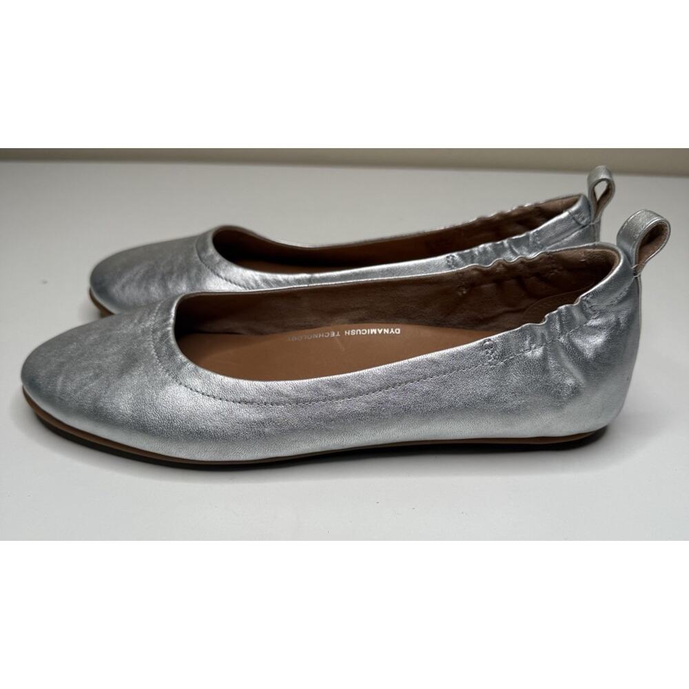 FitFlop Allegro Ballet Flat Womens 9 Shiny Silver Leather Slip On Comfort Loafer